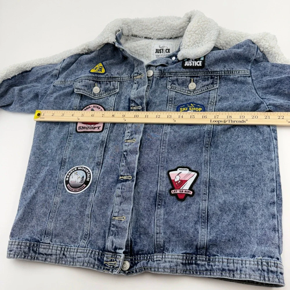 Justice Peanuts Snoopy Sherpa Denim Jacket Blue Acid Wash Girls XL Plus 16P 18P